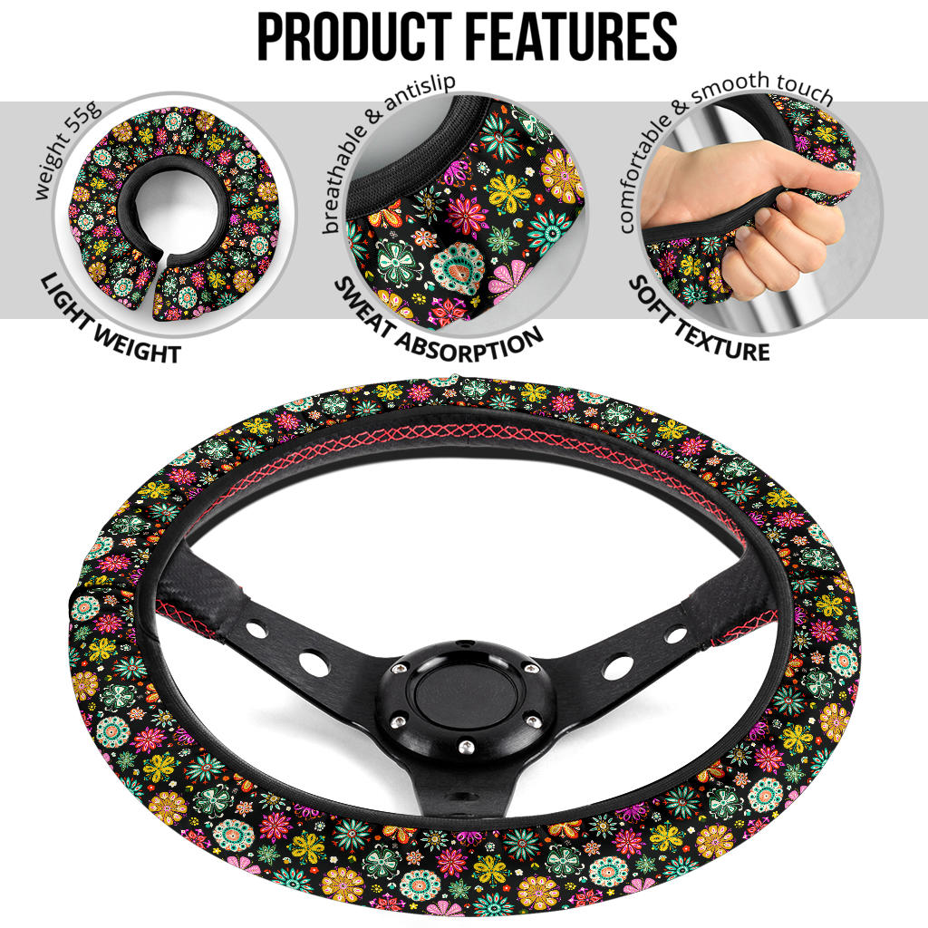 Flower Abstract Color Premium Car Steering Wheel Cover