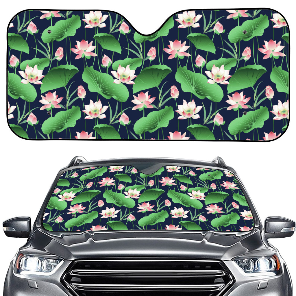 Flower And Leaf Lotus Pattern Print Car Windshield Sun Shade