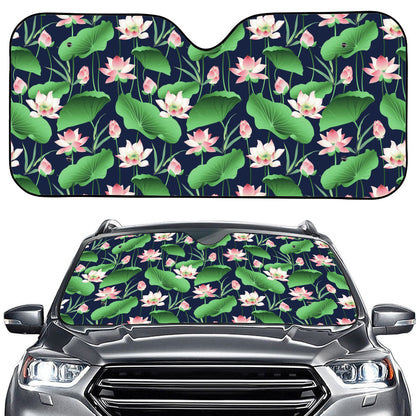 Flower And Leaf Lotus Pattern Print Car Windshield Sun Shade