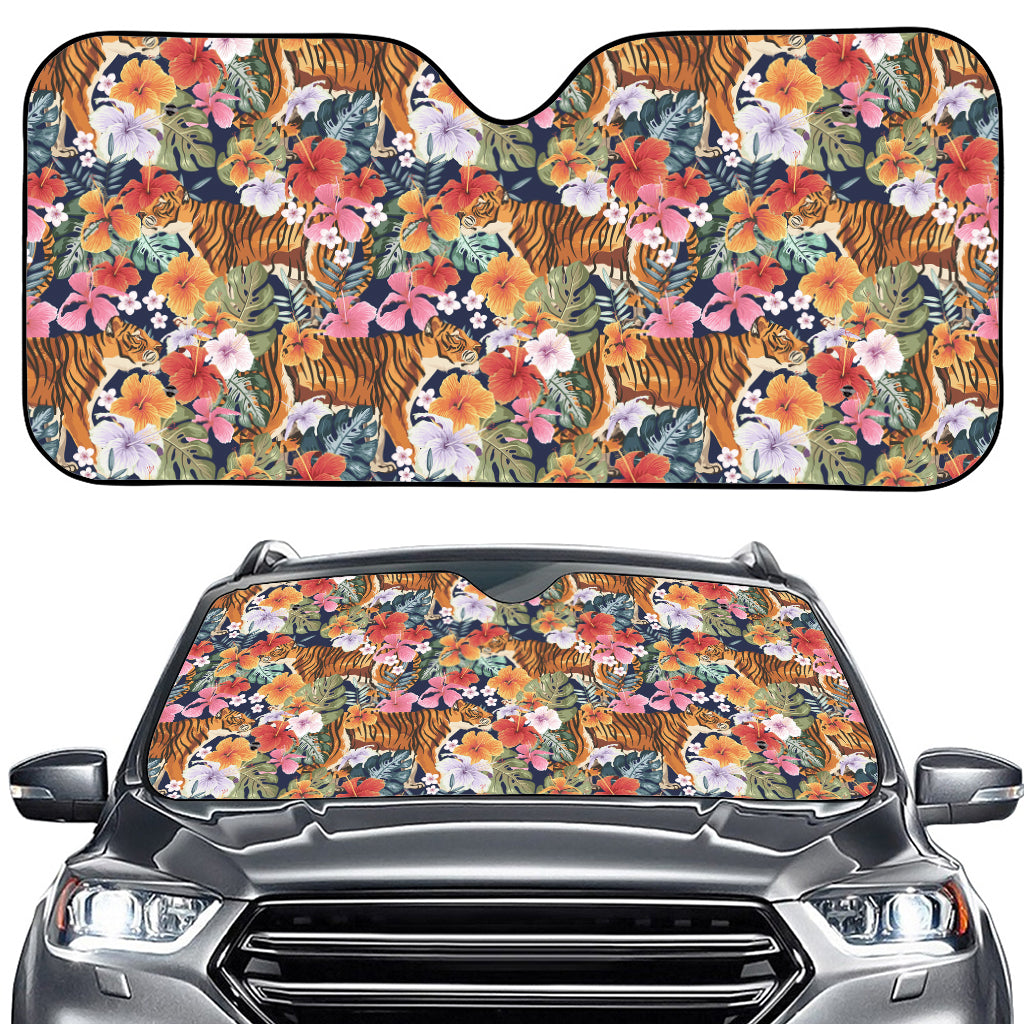 Flower And Tiger Pattern Print Car Windshield Sun Shade