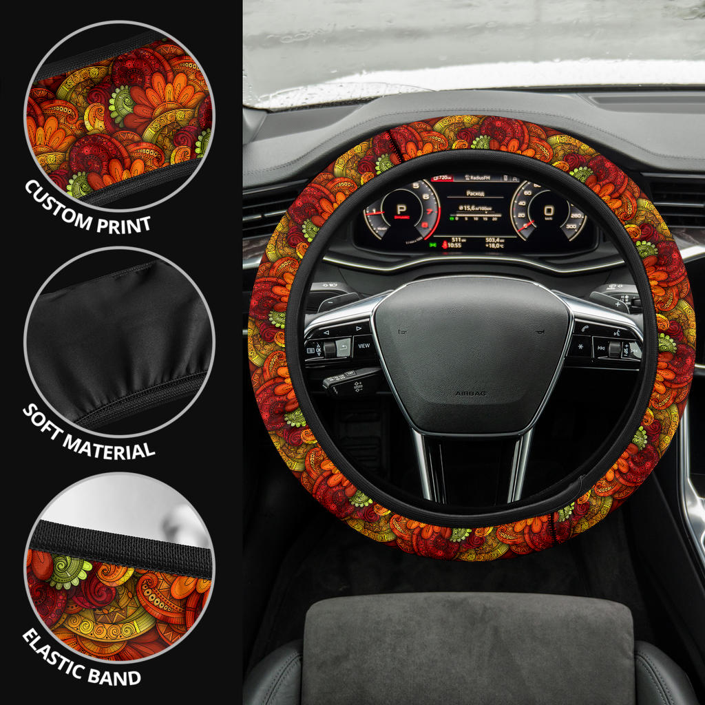 Flower Floral Retro Premium Car Steering Wheel Cover
