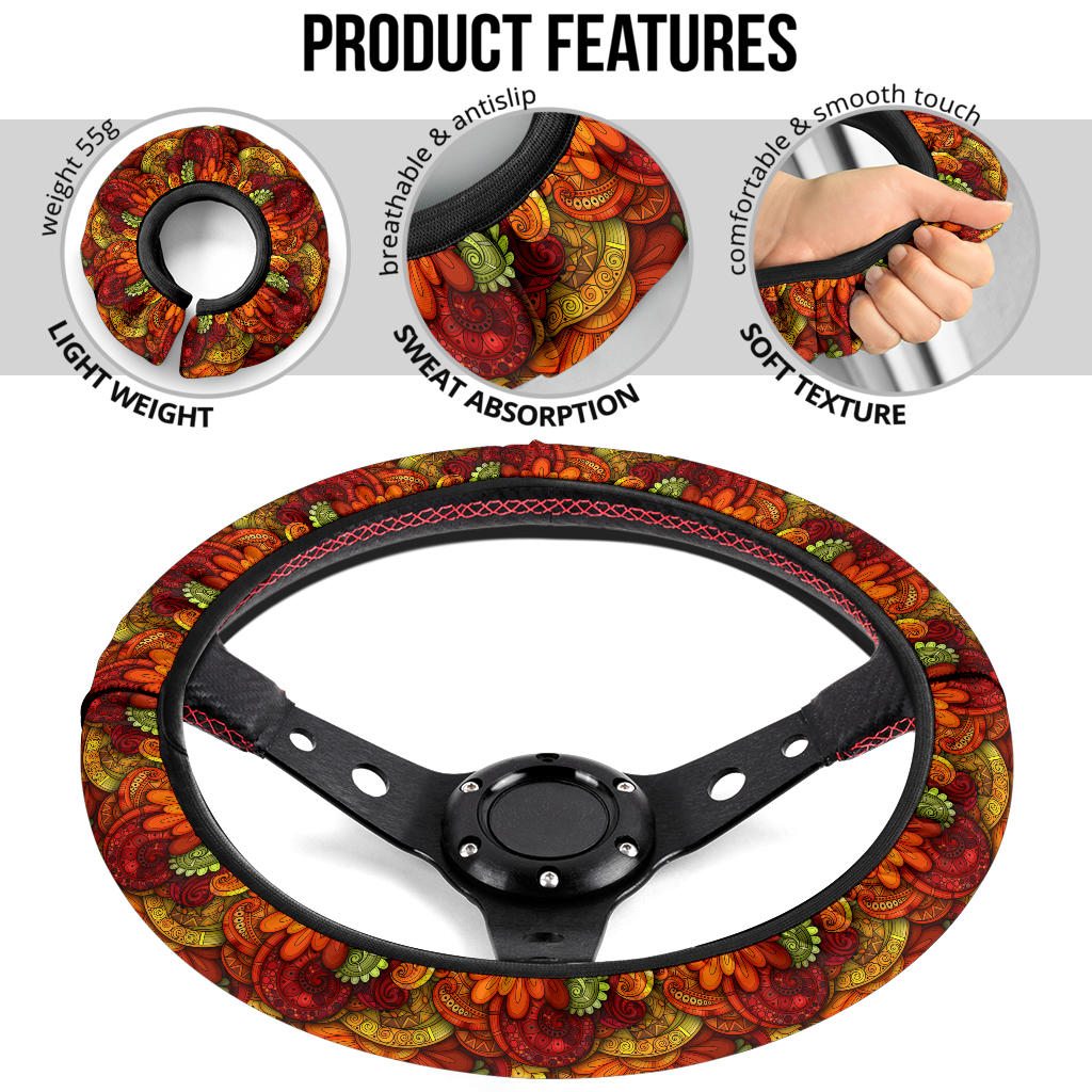 Flower Floral Retro Premium Car Steering Wheel Cover
