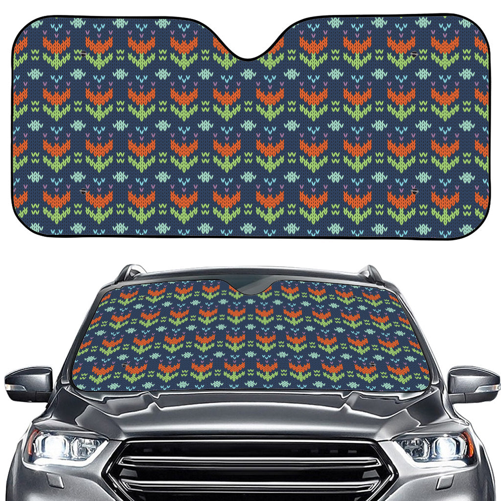 Flower Knitted Pattern Print Car Windshield Sun Shade