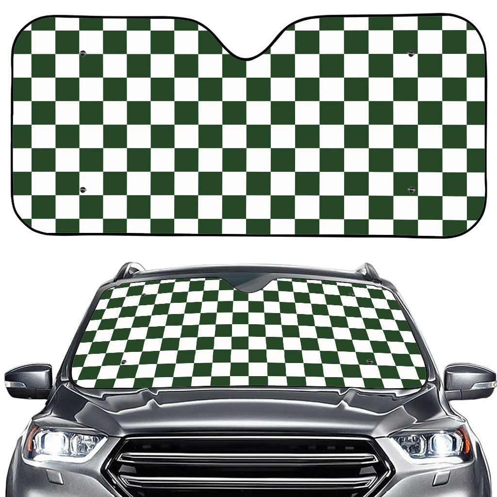 Forest Green And White Checkered Print Car Windshield Sun Shade