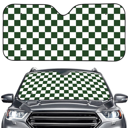 Forest Green And White Checkered Print Car Windshield Sun Shade