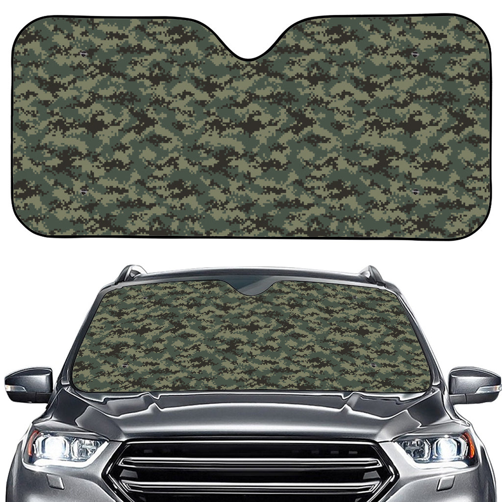 Forest Green Digital Camo Pattern Print Car Windshield Sun Shade