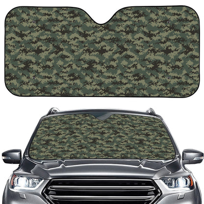 Forest Green Digital Camo Pattern Print Car Windshield Sun Shade