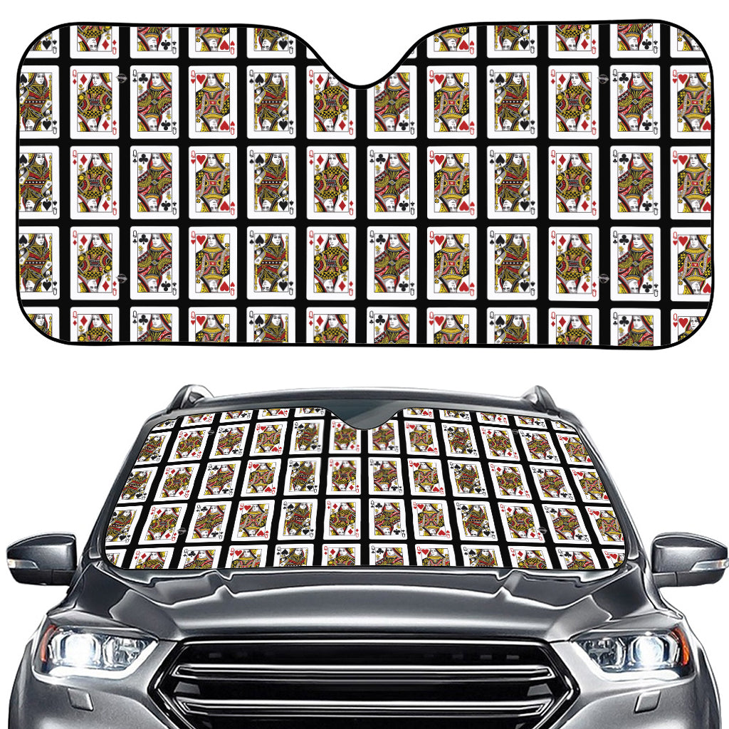 Four Queens Playing Cards Pattern Print Car Windshield Sun Shade