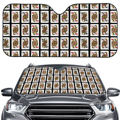 Four Queens Playing Cards Pattern Print Car Windshield Sun Shade