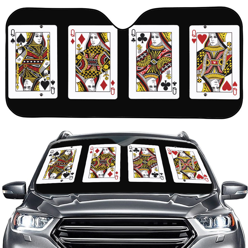 Four Queens Playing Cards Print Car Windshield Sun Shade