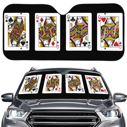 Four Queens Playing Cards Print Car Windshield Sun Shade