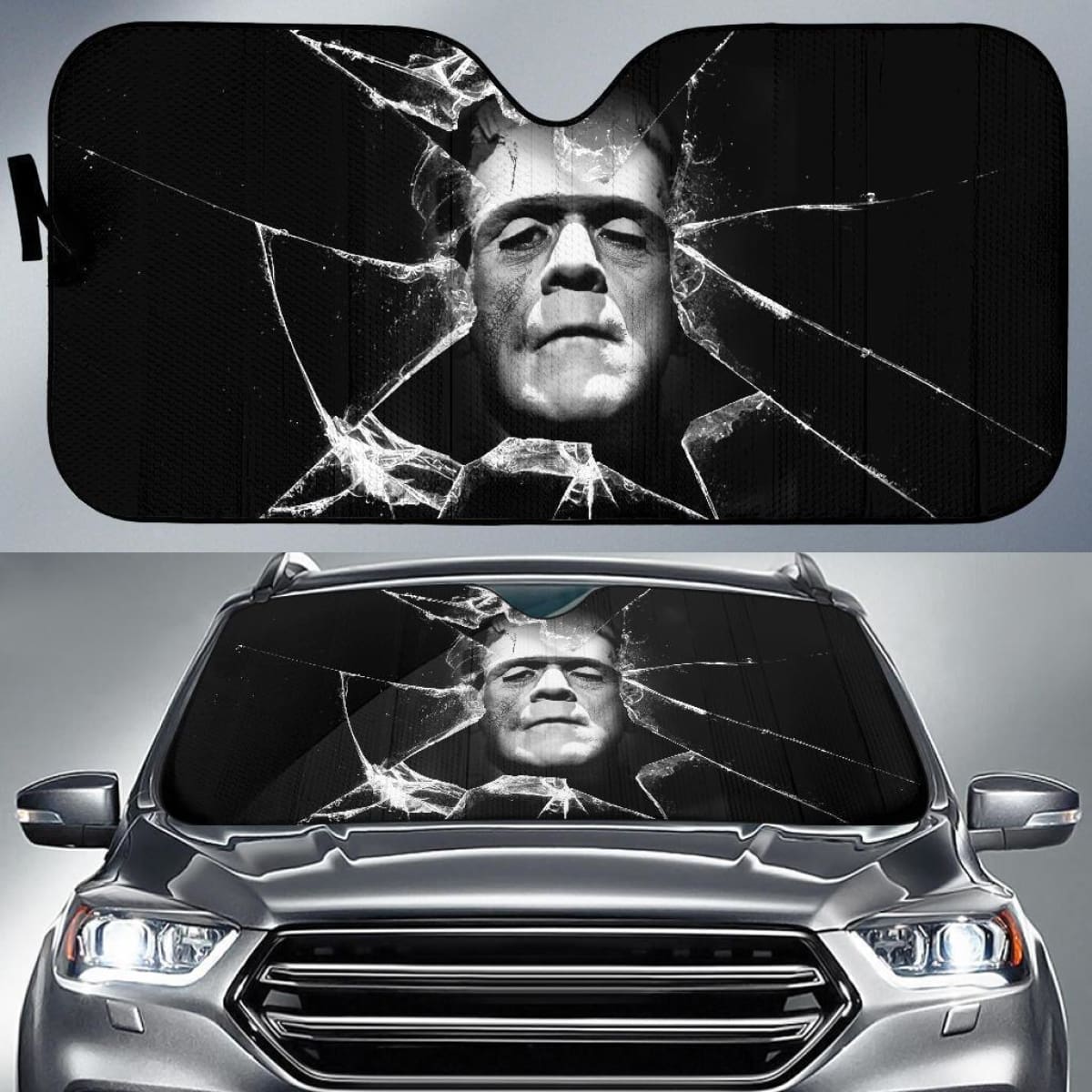 Frankenstein Car Auto Sun Shade Broken Glass Style Universal Fit 174503
