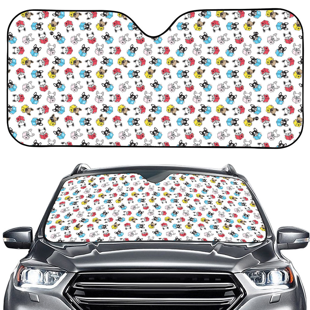 French Bulldog Reading Book Print Car Windshield Sun Shade