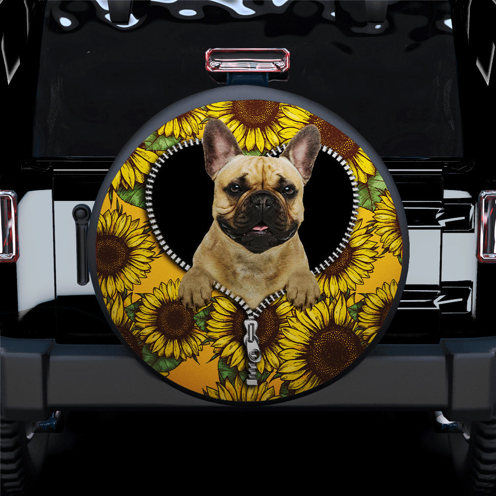 French Bulldog Sunflower Zipper Car Spare Tire Cover