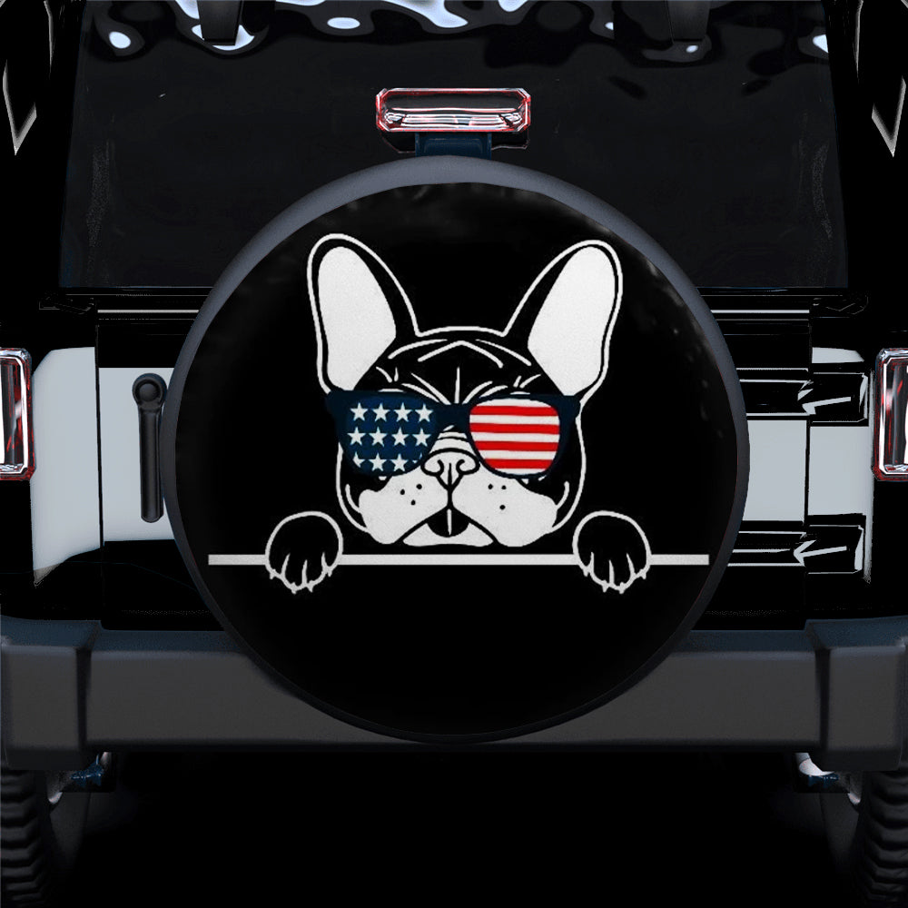 French Bulldog US Flag Glasses Jeep Car Spare Tire Cover