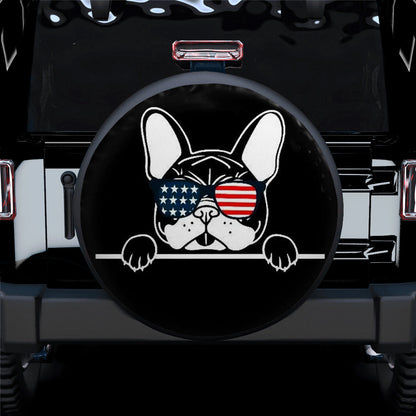 French Bulldog US Flag Glasses Jeep Car Spare Tire Cover