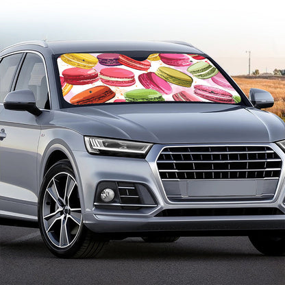 French Macaron Pattern Print Car Windshield Sun Shade