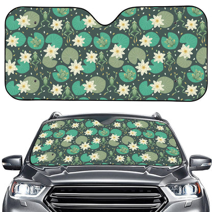 Frogs And Water Lilies Pattern Print Car Windshield Sun Shade