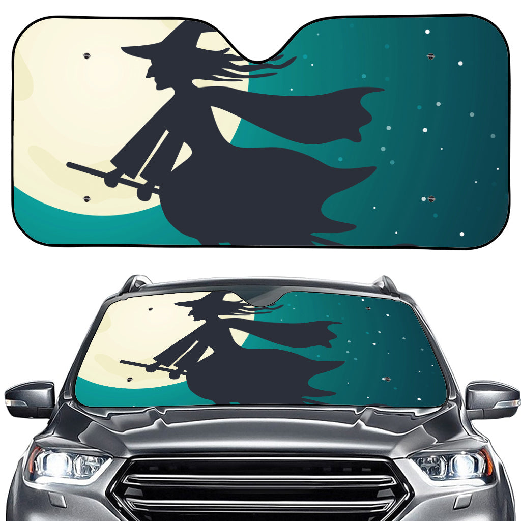 Full Moon Halloween Flying Witch Print Car Windshield Sun Shade