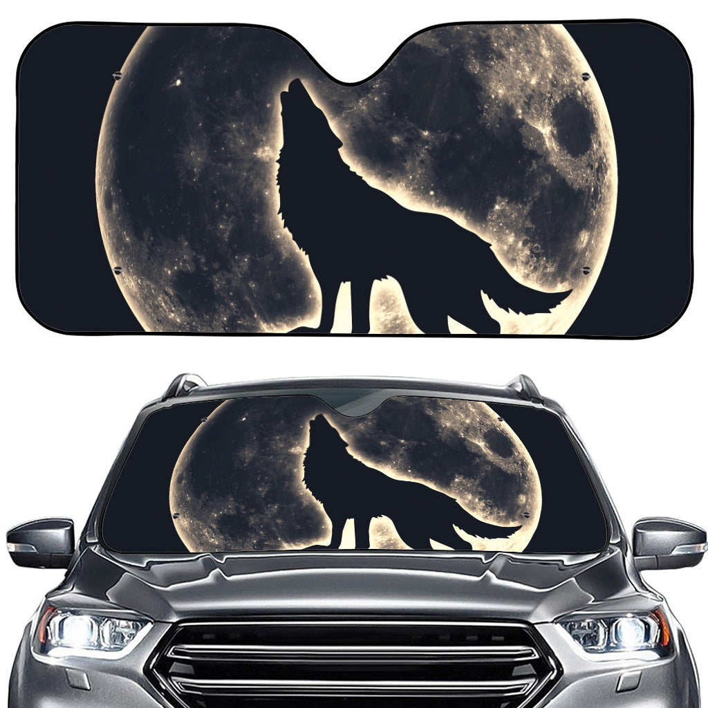 Full Moon Howling Wolf Print Car Windshield Sun Shade