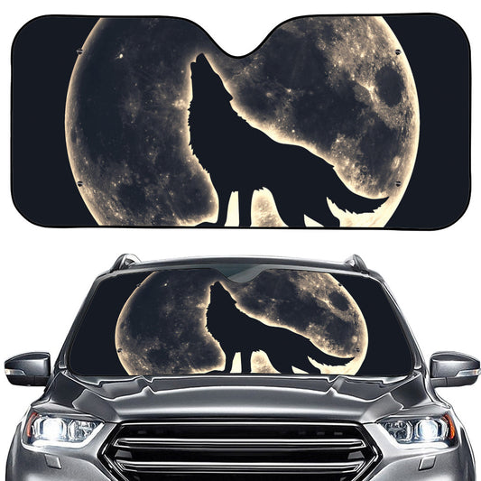 Full Moon Howling Wolf Print Car Windshield Sun Shade