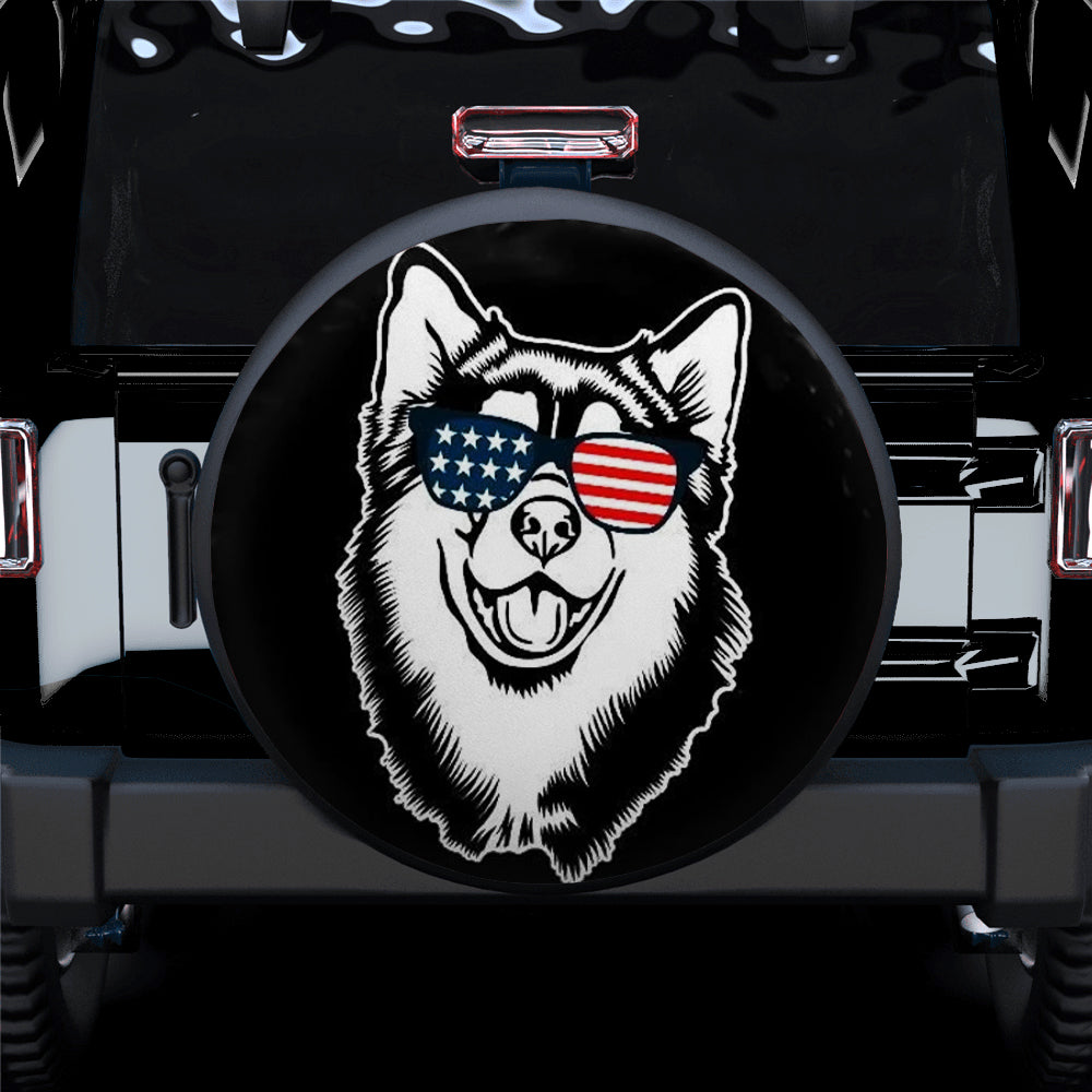 Funny Alaskan Dog US Flag Sunglasses Jeep Car Spare Tire Cover