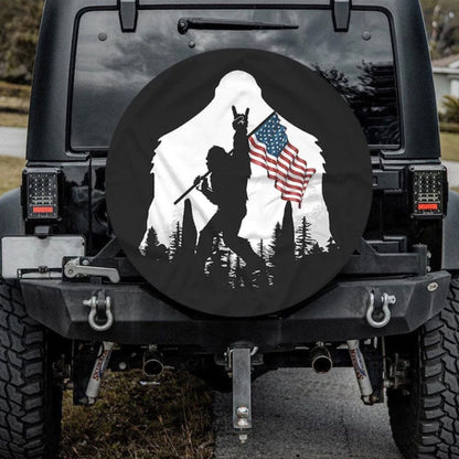 Funny Bigfoot Flag American Independence Day Jeep Car Spare Tire Cover