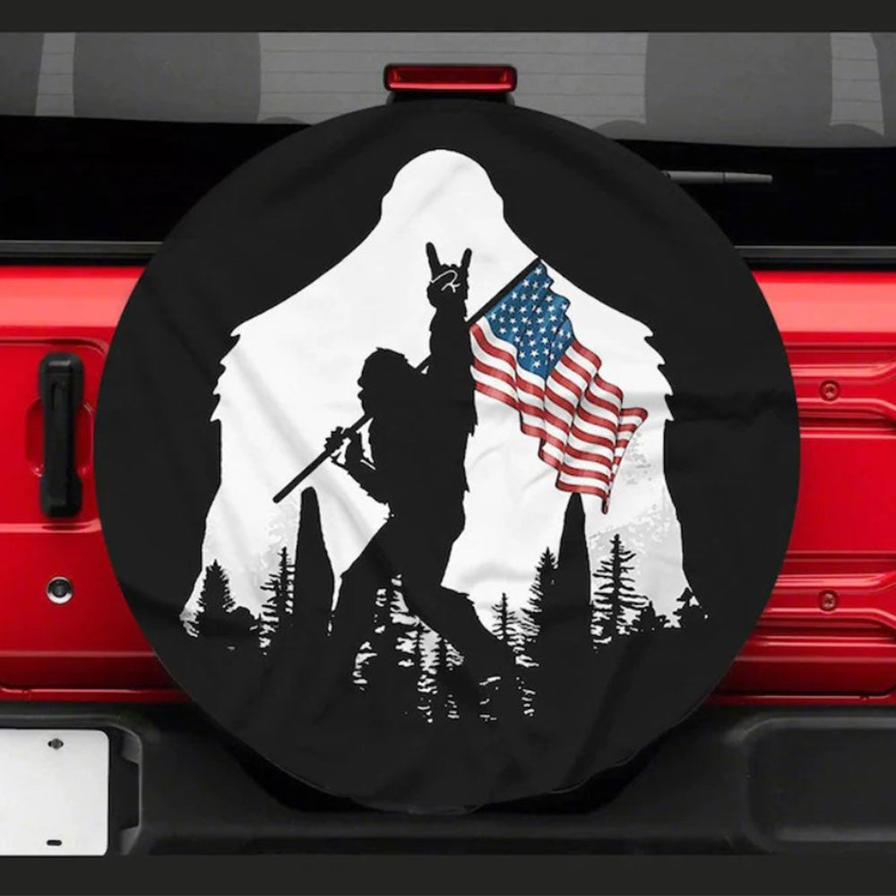 Funny Bigfoot Flag American Independence Day Jeep Car Spare Tire Cover