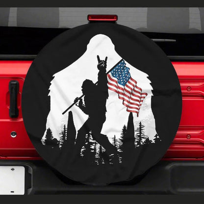 Funny Bigfoot Flag American Independence Day Jeep Car Spare Tire Cover