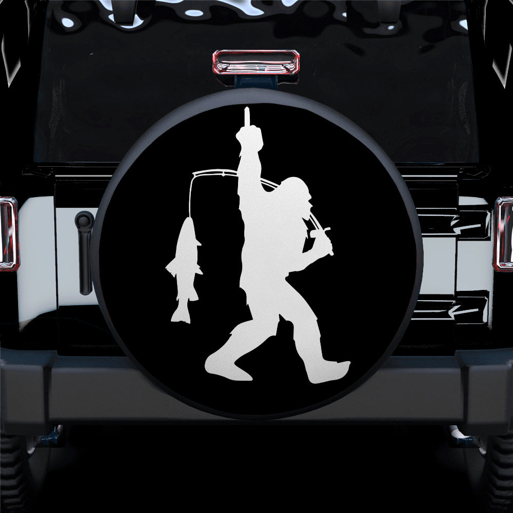Funny Bigfoot Sasquatch Go Fishing Jeep Car Spare Tire Cover