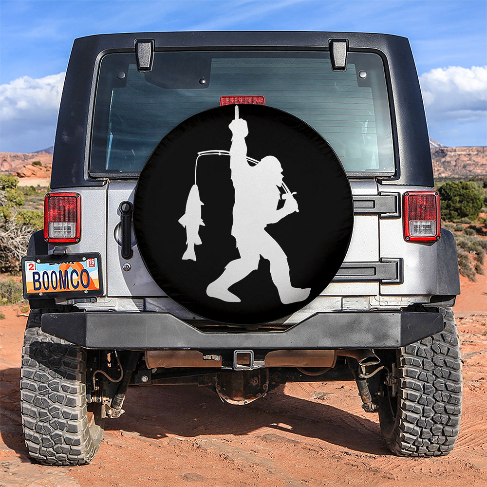 Funny Bigfoot Sasquatch Go Fishing Jeep Car Spare Tire Cover