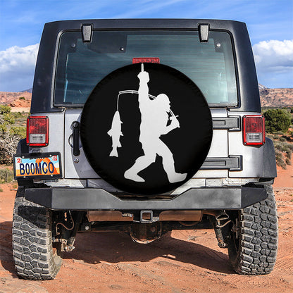 Funny Bigfoot Sasquatch Go Fishing Jeep Car Spare Tire Cover
