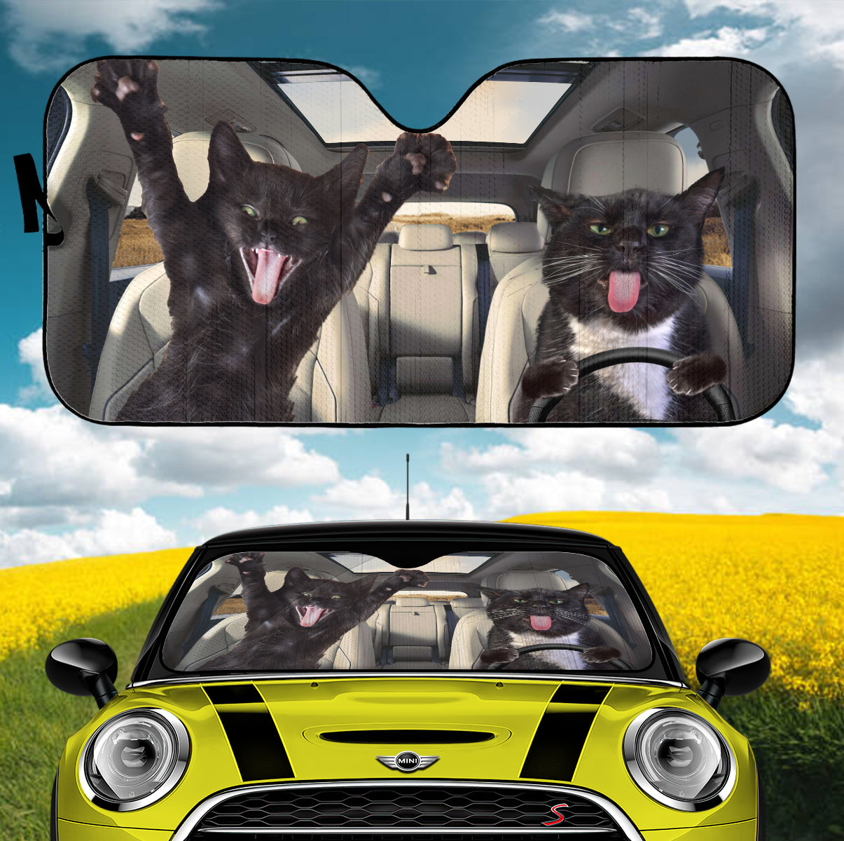 Funny Black Cat Car Auto Sunshades