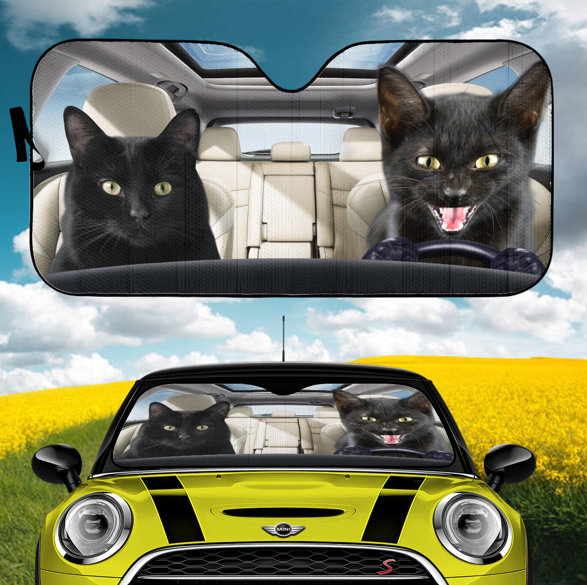 Funny Black Cats Driving Car Auto Sunshades