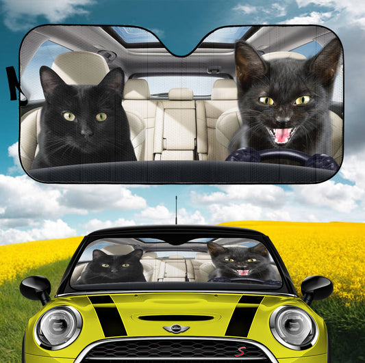Funny Black Cats Driving Car Auto Sunshades