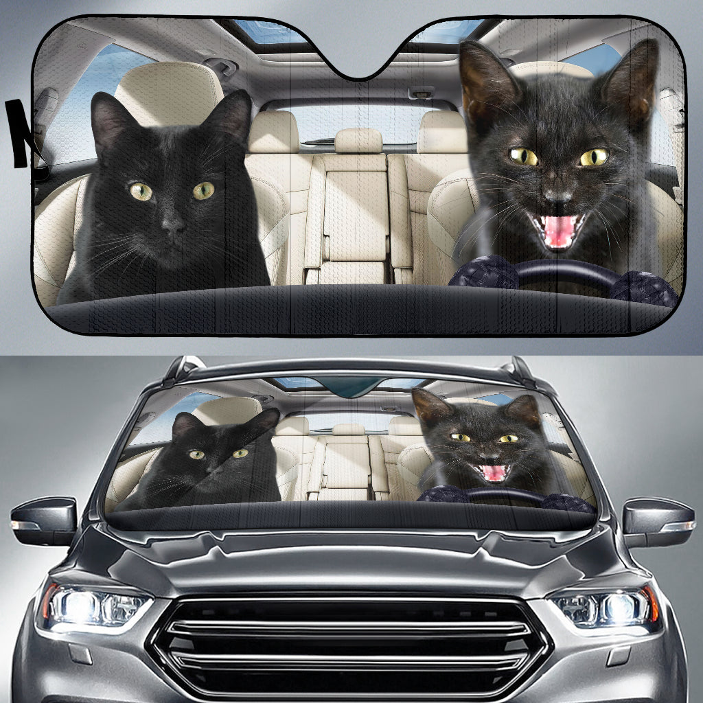 Funny Black Cats Driving Car Auto Sunshades