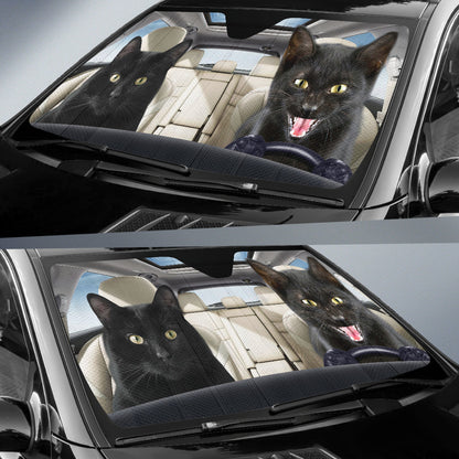 Funny Black Cats Driving Car Auto Sunshades