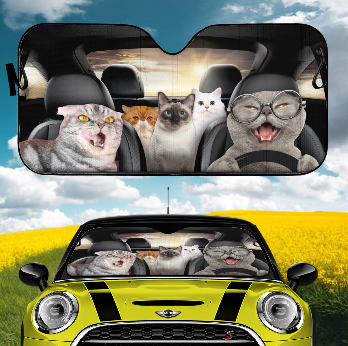 Funny Cat Driving Car Auto Sunshades