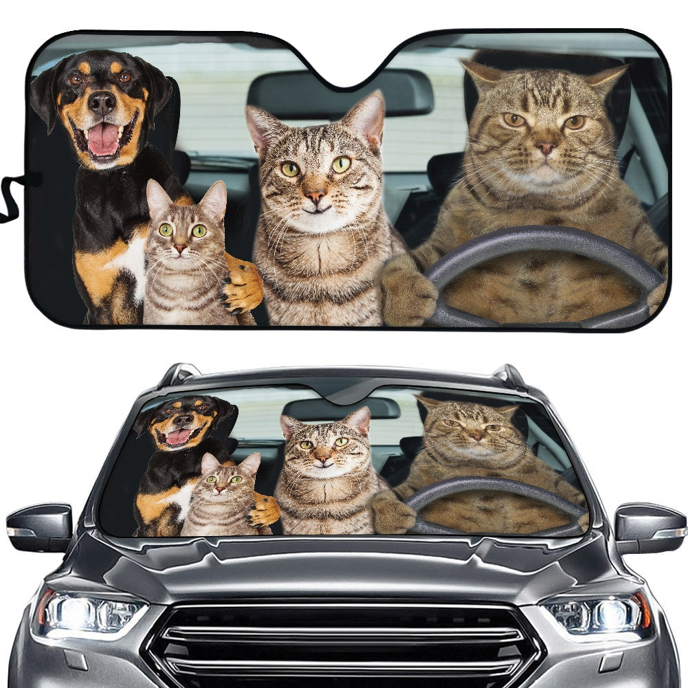 Funny Cat Family And Dog Car Auto Sunshades