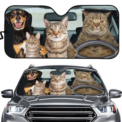 Funny Cat Family And Dog Car Auto Sunshades