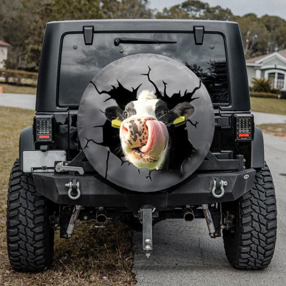 Funny Cow Face Art Jeep Car Spare Tire Cover