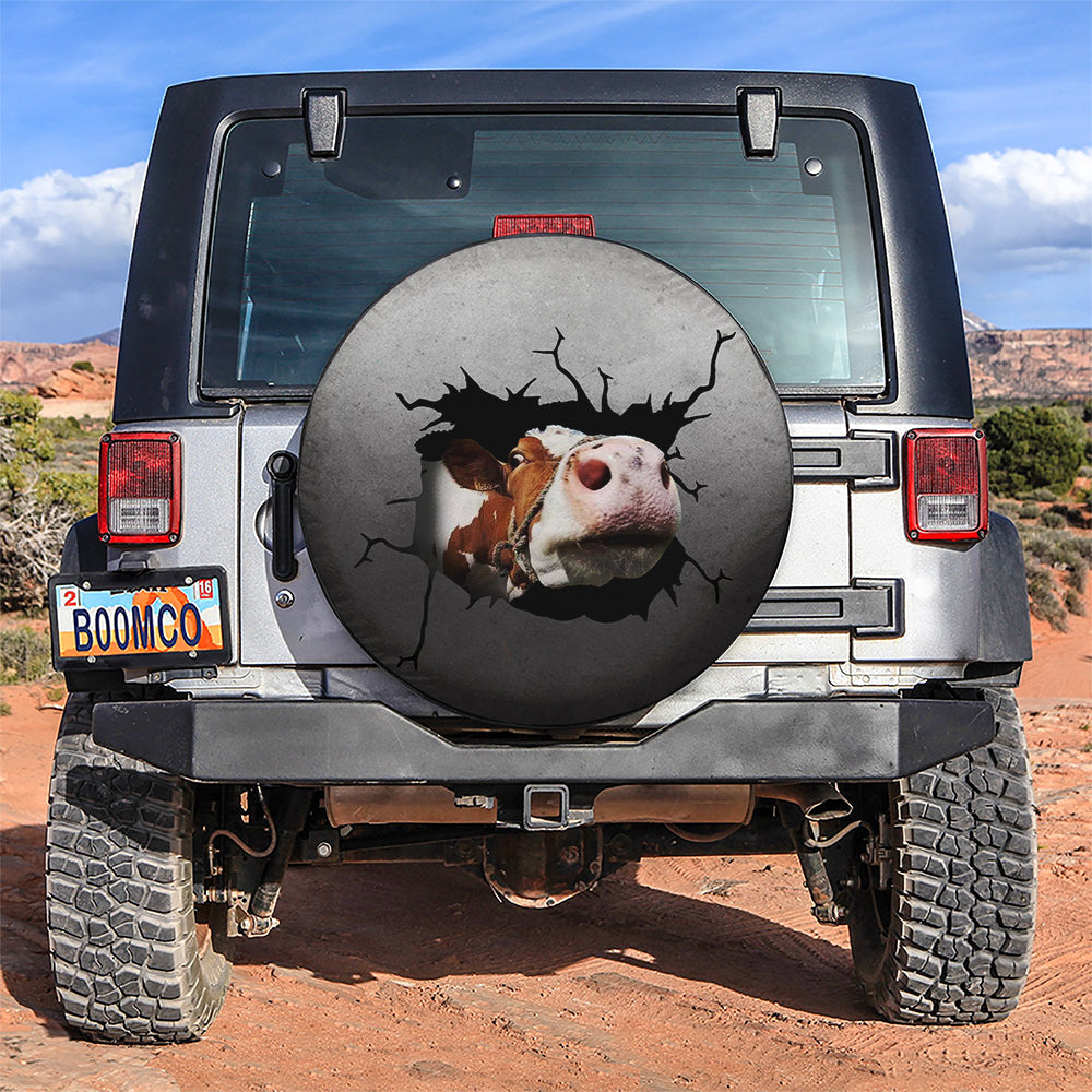 Funny Cow Face Break Jeep Car Spare Tire Cover