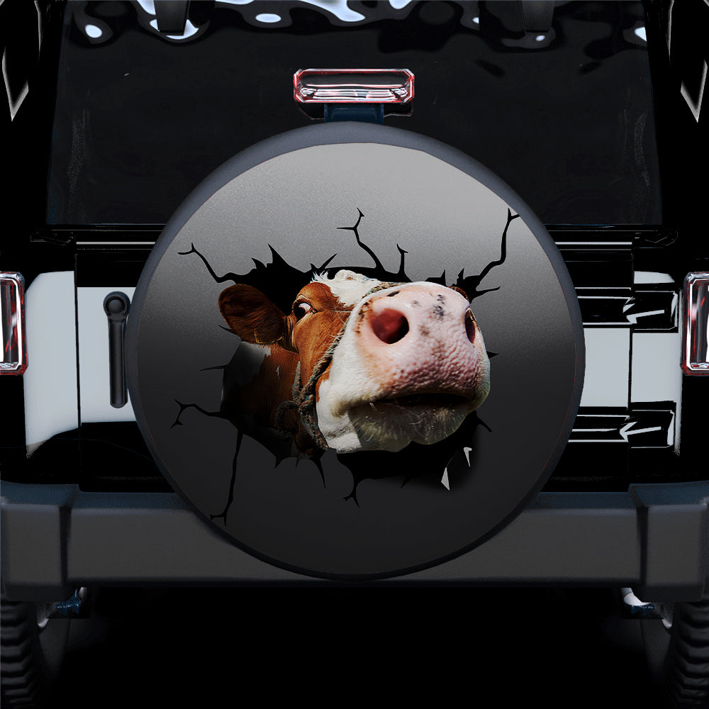 Funny Cow Face Break Jeep Car Spare Tire Cover