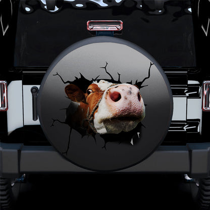 Funny Cow Face Break Jeep Car Spare Tire Cover
