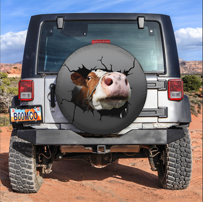 Funny Cow Face Break Jeep Car Spare Tire Cover