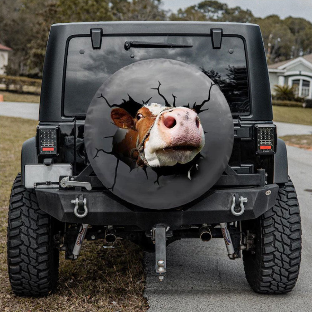 Funny Cow Face Break Jeep Car Spare Tire Cover