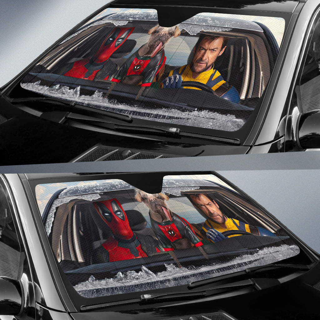 Funny Deadpool And Wolverine Logan Driving Car Auto Sunshades