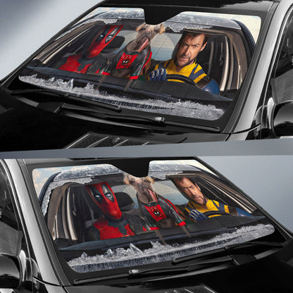 Funny Deadpool And Wolverine Logan Driving Car Auto Sunshades
