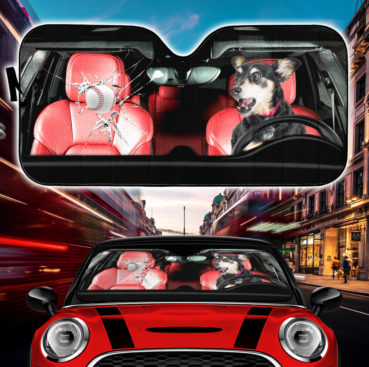 Funny Dog And Baseball Car Auto Sunshades