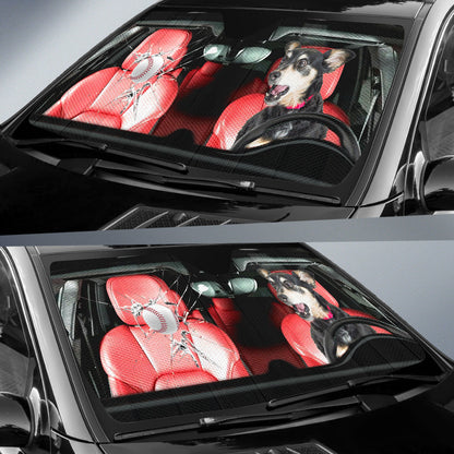 Funny Dog And Baseball Car Auto Sunshades